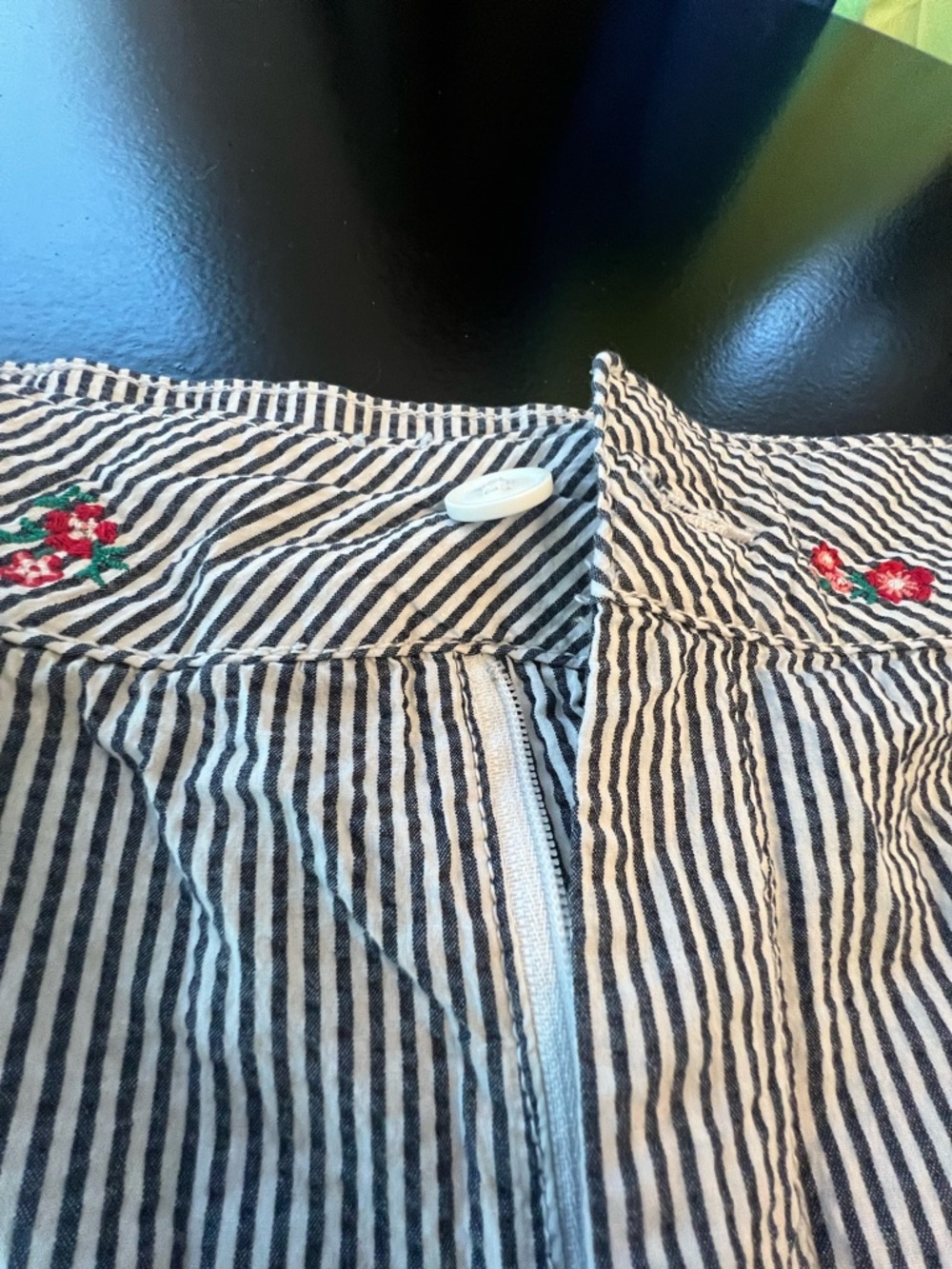 St. John's Bay White & Black Striped Shorts with pink flowers Embroidery - Picture 3 of 4